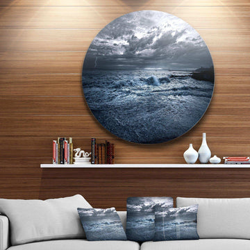 Sochi Sea Storm in Blue - Sea & Shore Circle Metal Wall Decor